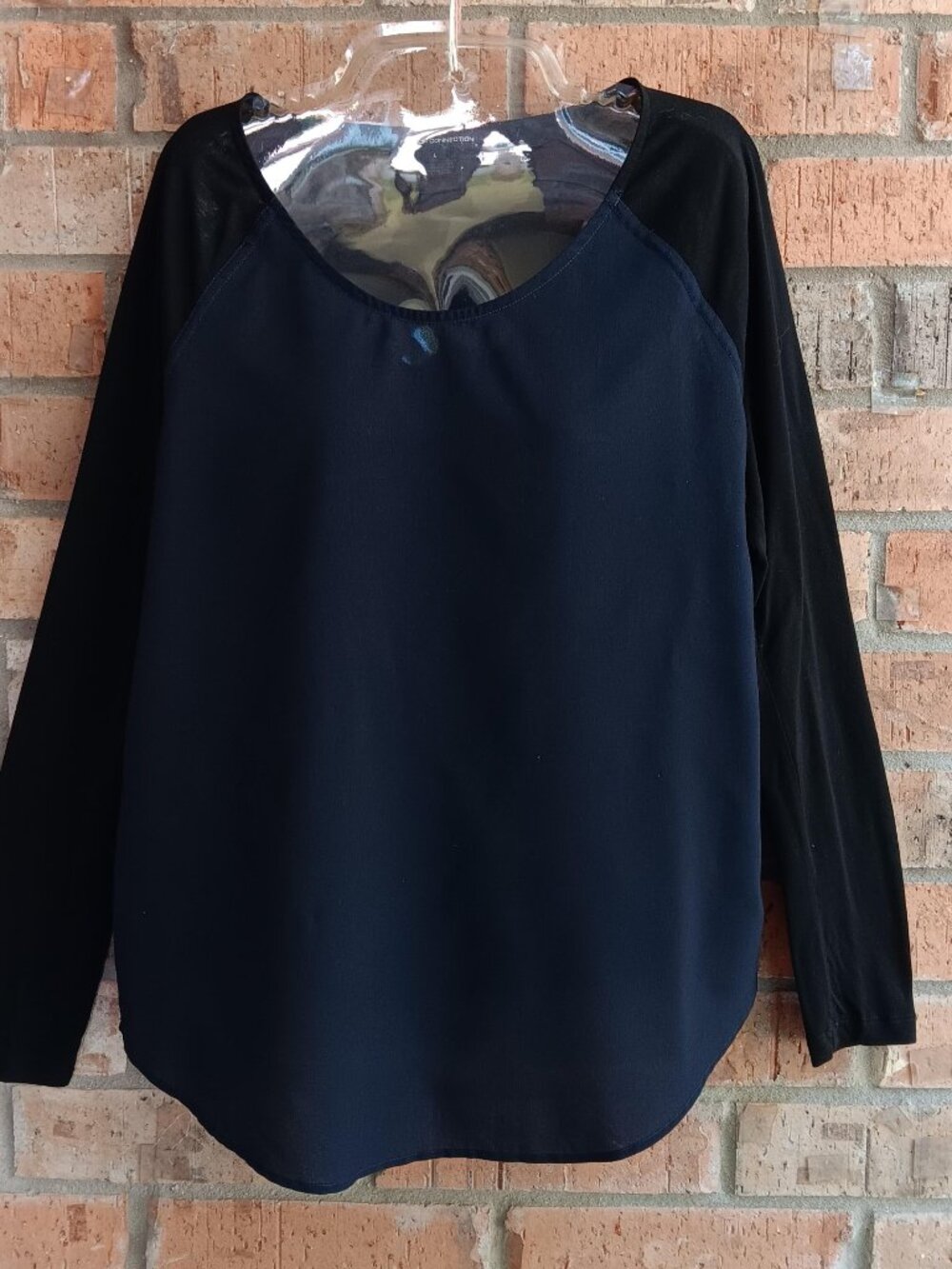 French Connection Womens Top Blouse Long Sleeves Lightweight Blue Black Size L